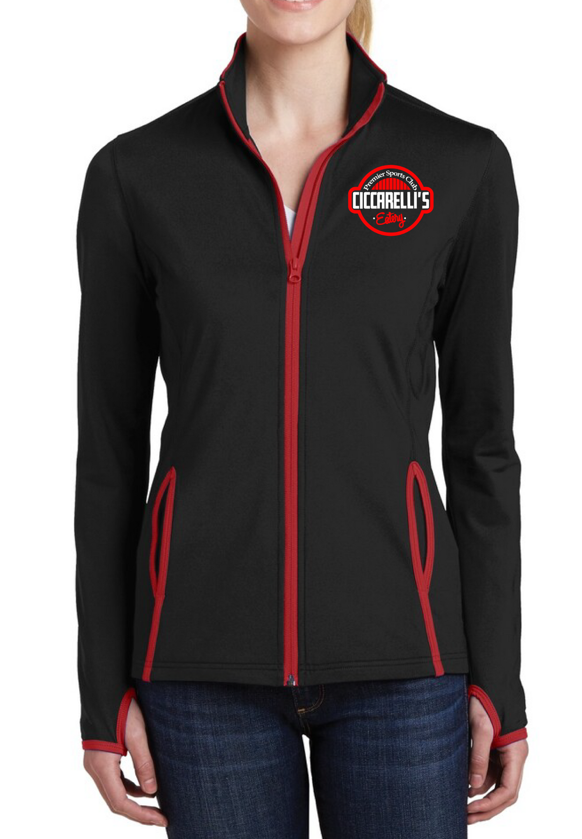 full zip with red trim